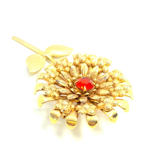 Vintage - Gold Tone - Flower with Long Stem and L… - image 2