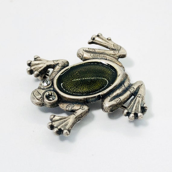 Silver 925 Jelly Belly Green Frog Pin / Brooch - image 3