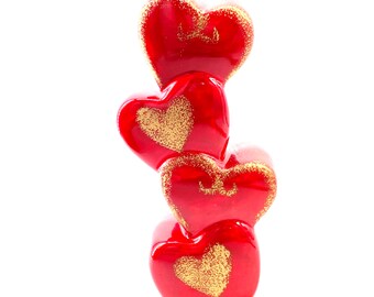 Vintage - Valentine’s Day Vase - Stacking / Stacked Hearts - Red with Gold Accents - Valentine’s Day Decor - 8.5” Tall