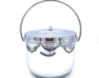 Vintage - Mid Century Modern - Chrome Ice Bucket with Cocktail Recipes Embossed on the Bottom - Mid Century Barware - Bar Cart