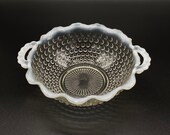 Vintage - Anchor Hocking - Moonstone - Handled - Crimped Rim - Opalescent - Hobnail Bowl