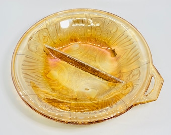 Vintage - Carnival Glass - Fleur-de-Lis - Variant Center Flower - Divided Dish