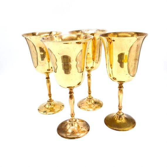 Buy Vintage Made in India Set of 4 Brass Wine Goblets Mid Century