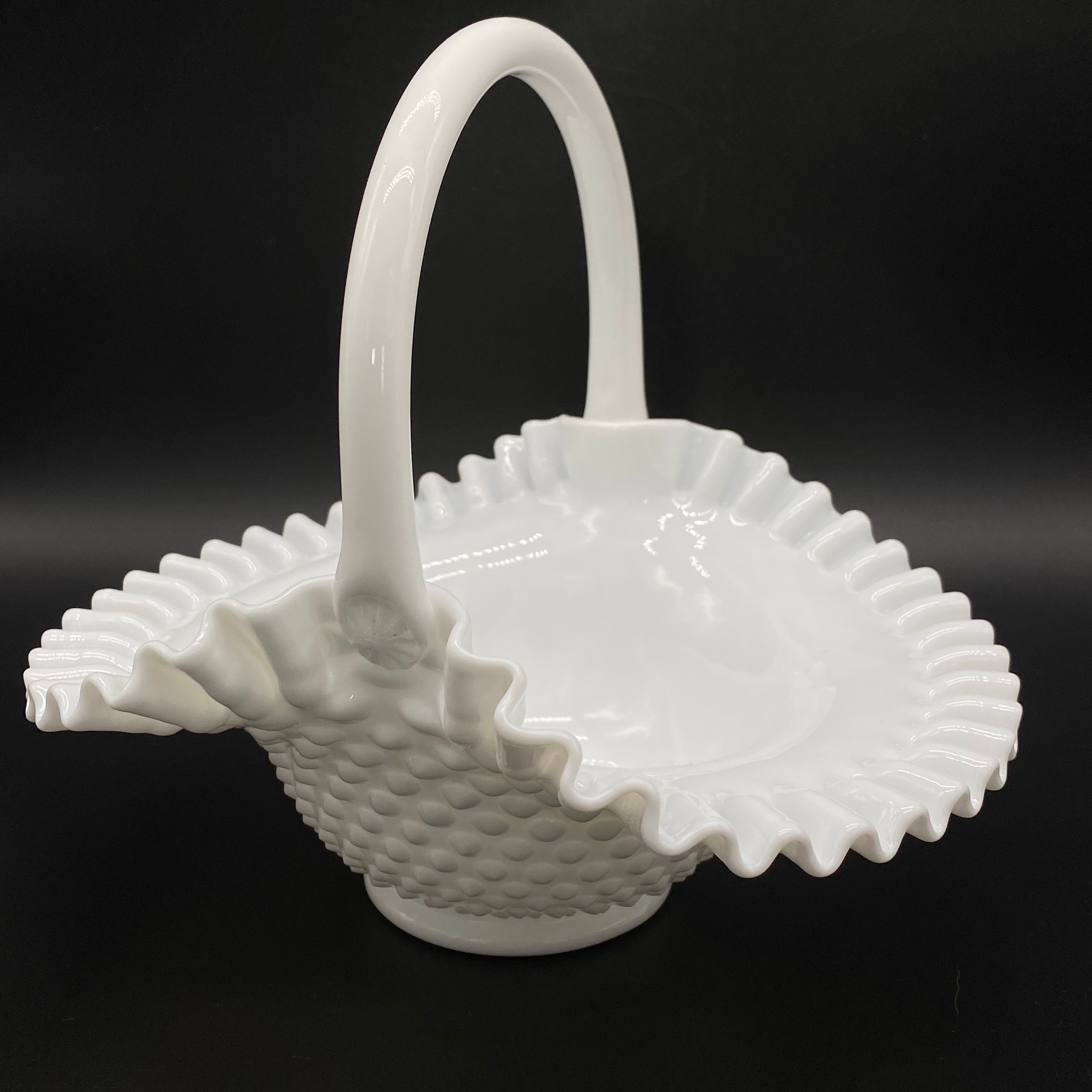 アンティーク　フェントン　ボブネイル　ミルクグラス　バスケット　カゴ アンティーク フェントン ボブネイル ミルクグラス バスケット カゴ