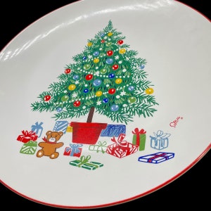 Vintage Porcelain Christmas Cake Stand Christmas Tree / Presents / Teddy Bear Cake Plate Himark by Saltera, Made in Japan Pedestal image 3