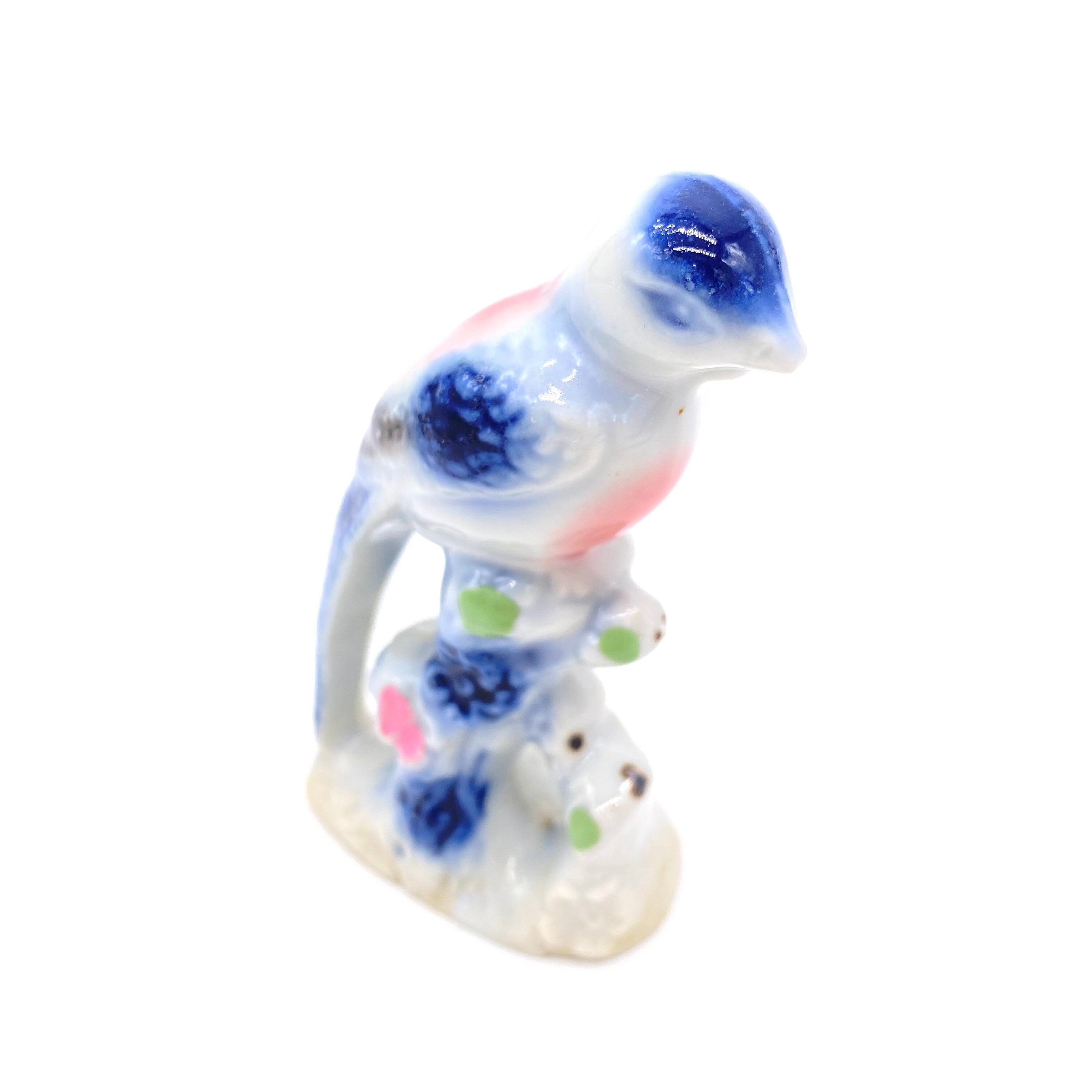 003 青い花と鳥の模様の平皿 工芸品