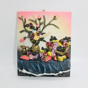 Plaster / Chalkware Wall Hanging Tile / Plaque - Bas-reliefs - 3 Dimensional - Victorian Table Scape