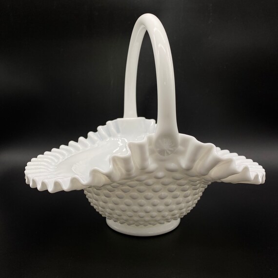 アンティーク フェントン ボブネイル ミルクグラス バスケット カゴ