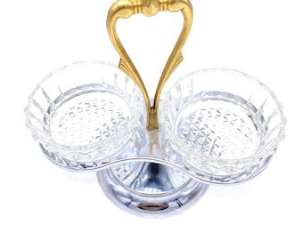 vintage - Kromax - Made in USA - Condiment Server - vintage Chrome and Glass Jam Server - Mid Century 1960s