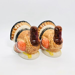Vintage 1970&#39;s Keramiek - Made in Japan - Thanksgiving Harvest Kalkoenen Zout en Peper Shakers - Vakantie Herfst / Herfst Decor - Originele Doos