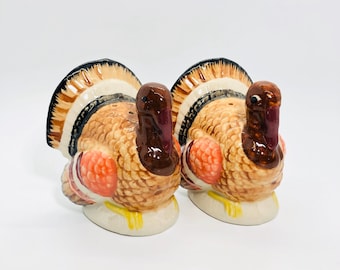 Vintage 1970’s Ceramic - Made in Japan - Thanksgiving Harvest Turkeys Salt and Pepper Shakers - Holiday Fall/Autumn Decor - Original Box
