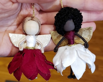 Custom Angel Ornament, Black Angel, Flower Doll, Bendy Doll, Waldorf, African Angel, Mini Doll.
