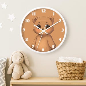 Cute Bear Wall Clock for Kids Room Decor, Animal Nursery Wall Art, Cartoon Baby Clock, Whimsical Toddler Room Gift Idea, Kids Wall Clock