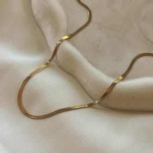 Gold Herringbone Chain Necklace | Flat Snake Necklace | 18K Gold PVD Stainless Steel | Waterproof Non-Tarnish Layering Jewelry Gift for Her