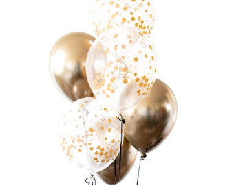 Gold Chrome Confetti Balloon Bouquet - Gold Balloons, Birthday Party Decoration, Wedding Decor, Baby shower, Bridal Shower, Bachelorette