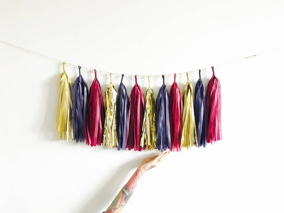 Burgundy Navy Blue And Gold Tassel Garland Baby Shower