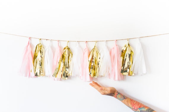 Blush Gold And White Tassel Garland Pink Baby Shower