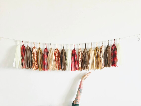 Rustic Buffalo Plaid Rose Gold Lumberjack Tassel Garland, Hot Chocolate Bar, 1st Birthday, Holiday Decor, Baby It's Cold Outside Baby Shower Il_570xn
