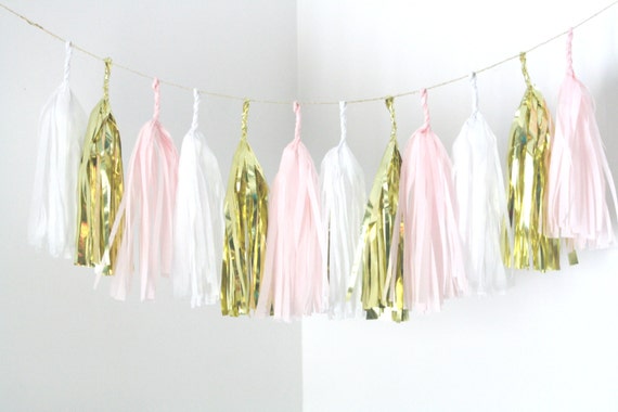 gold and white tassel garland