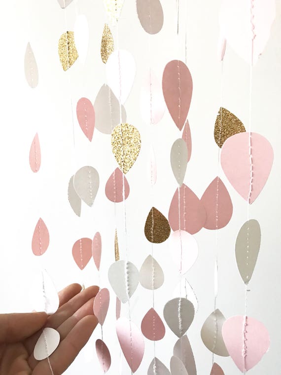 Blush Pink And Gold Glitter Rain Garland Raindrop Sprinkle