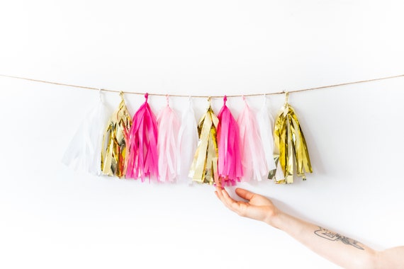 Hot Pink, Blush, Gold and White Tassel Garland - Pink Baby Shower Decorations, Bachelorette Hen Do, Birthday Party, High Chair Banner Il_570xn