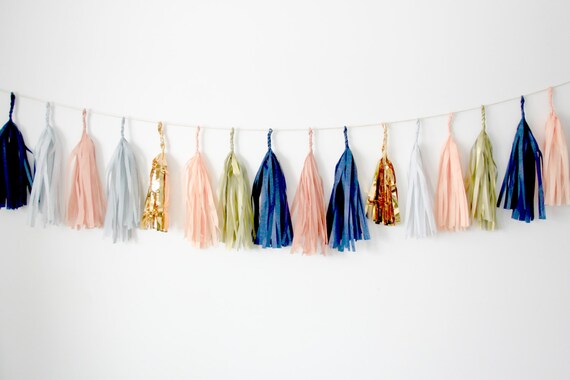 Navy Peach Grey And Gold Tassel Garland Wedding Reception Etsy