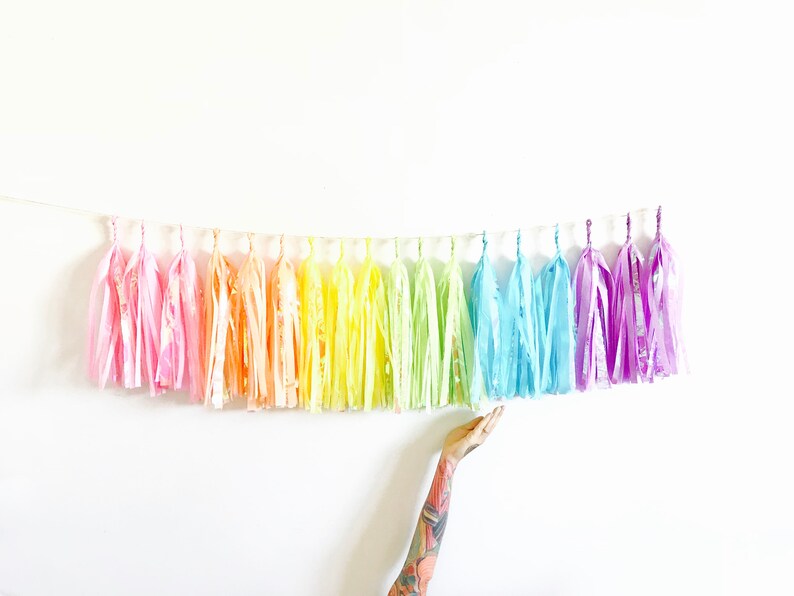 Iridescent Pastel Rainbow Tassel Garland Baby Shower Decor Etsy