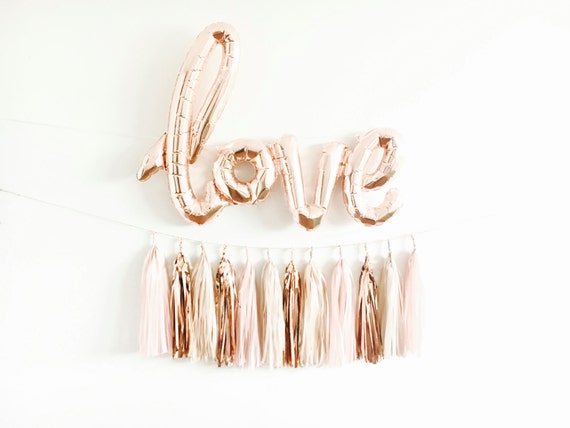 Valentines Day Decor - Rose Gold Love Balloon Banner - Blush and Rose Gold Wedding Decor, Bachelorette Party, Dessert Table, Engagement Il_570xn