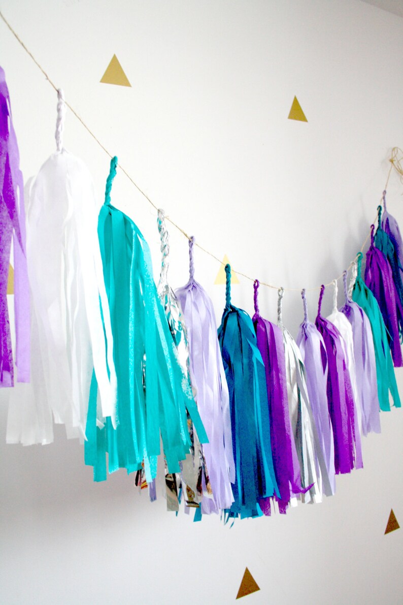 Teal Blue Purple Silver Tassel Garland Mermaid Party Etsy