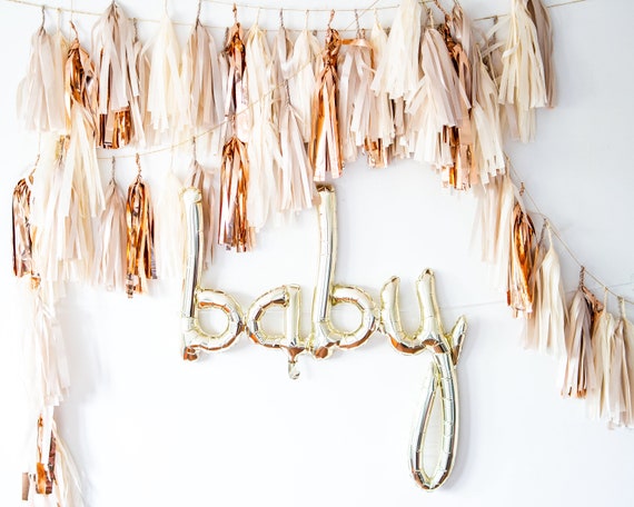 Baby Gold Balloon Garland - Baby Shower Party Decor, Pregnancy Announcement Decoration, Newborn Photo Shoot Prop Il_570xn