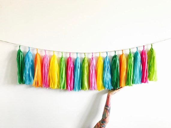 Tropical Luau Tassel Garland - Pool Party Birthday Decorations, Flamingo Wedding Decor, Beach Bachelorette, Moana High Chair Banner Il_570xn