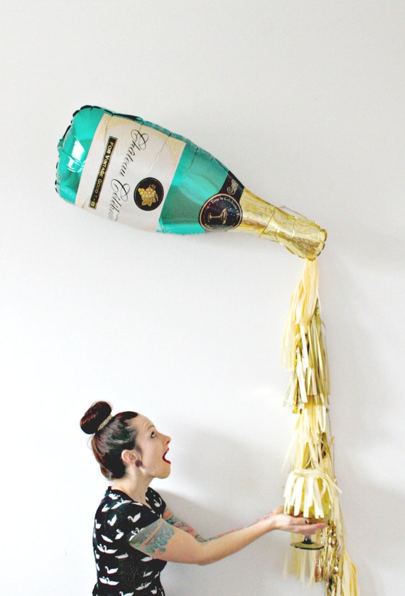 Champagne Bottle Balloon Tassel Kit - New Years Eve 2019 Gold Decor, Bachelorette Party, NYE 2018, Wine Bubbly Bar, Wedding Pop Fizz Clink Il_570xn