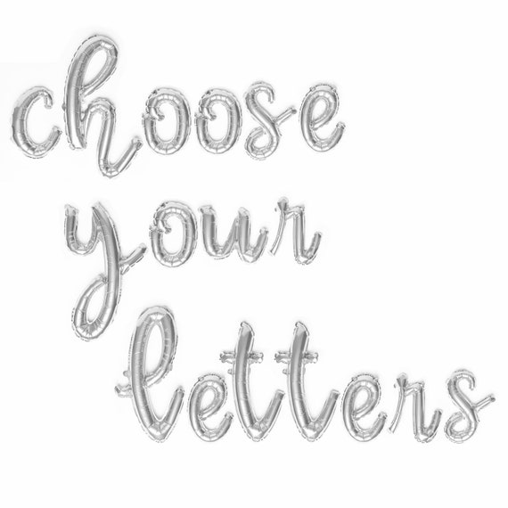 Letter Balloons - Cursive Script Letter Balloon Banner - Silver Custom Phrase, Number Age One, Party Ideas, Baby Shower High Chair Name Il_570xn