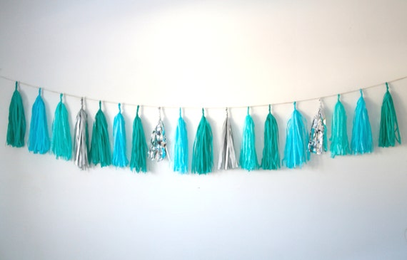 Turquoise Aqua Blue And Silver Tassel Garland Frozen Party