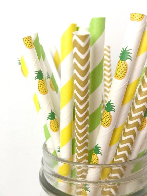 Pineapple Paper Straws Tropical Pineapple Party Decor Luau Etsy