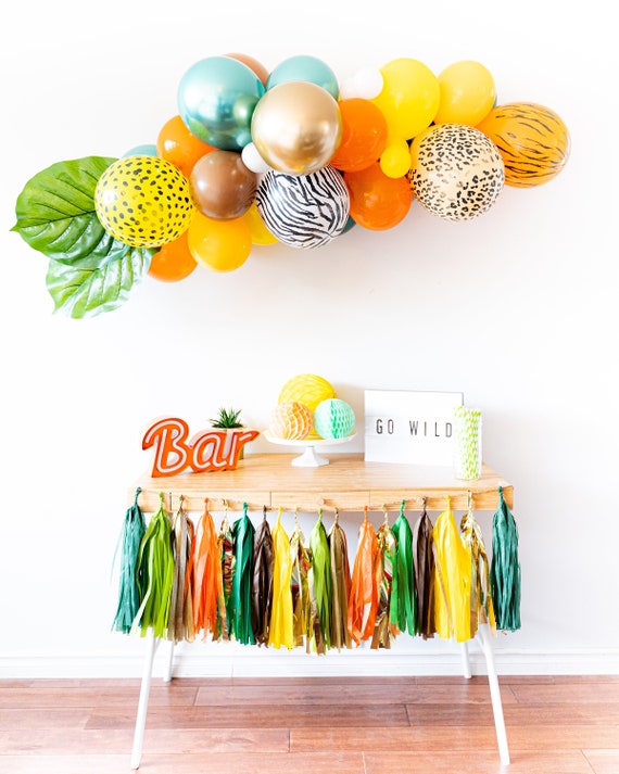Safari Jungle Tassel Garland Green Orange Brown And Gold Etsy