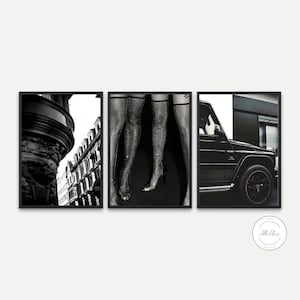 Set Of 3 Black And White Luxury Fashion Photography PRINTABLE ART, Fashion Posters, Luxury Car Poster, Black & White Glam Decor, Designer