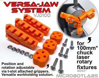 Versa-Jaw Set for D100mm Chuck Laser Rotary Engraving Tumbler Work-Holding Jigs. Adjustable  T-Slot Stack-able Grippers.