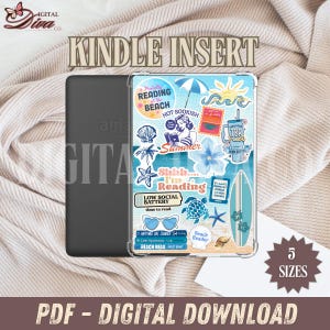 Beach Summer Kindle Insert Digital Download | Blue Aesthetic Printable Kindle Cover | Cute eReader Case Insert Paperwhite Basic Colorsoft