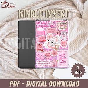 Pink Bookish Girly Kindle Insert | Booktok Trendy Aesthetic Kindle Clear Case | Digital Download Printable E-Reader Kindle Paperwhite Basic