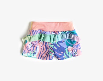 Tiger ruffle knit shorts, zoo kids clothing , zoo birthday , beach kids clothing