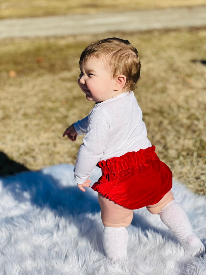 Red velvet bloomers, bummies, diaper cover, high waisted ruffle bummies image 3