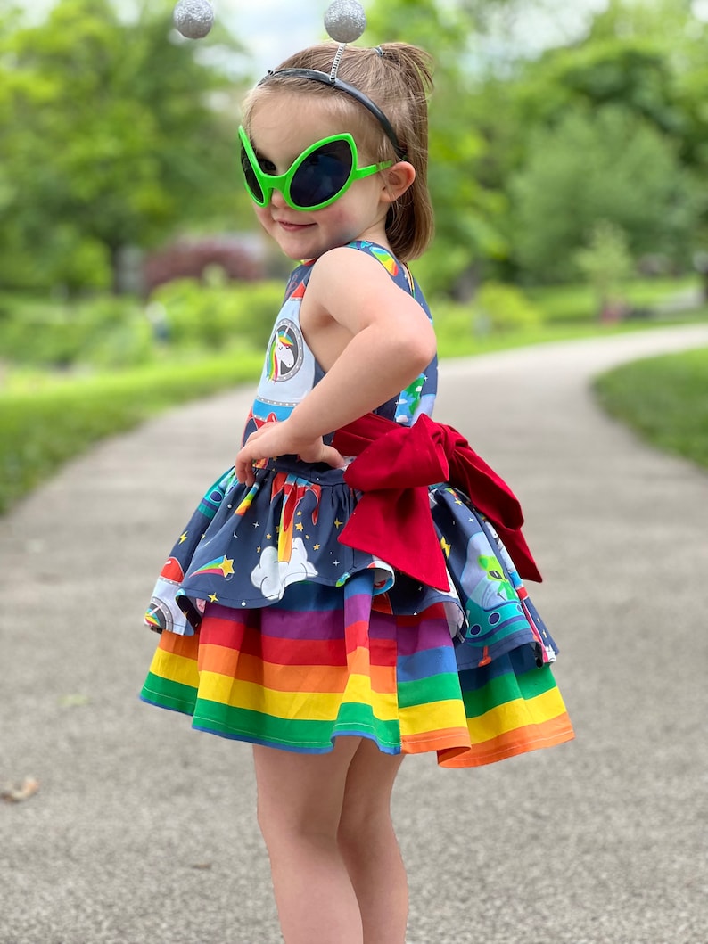 Space dinosaur and unicorn rainbow Costume dress, dinosaur birthday ,party dress, Halloween dinosaur costume image 5