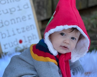 Red pixie hat/ elf hat/ gnome hat / winter hat