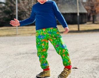 Dinosaur and gnome joggers , dinosaur joggers, kids dinosaur pants, gnome joggers, kids joggers