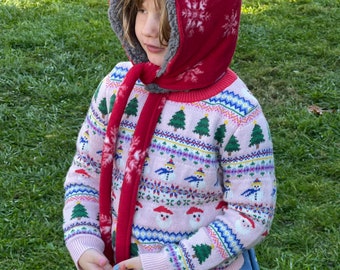 Red snowflake pixie hat/ elf hat/ gnome hat / winter hat