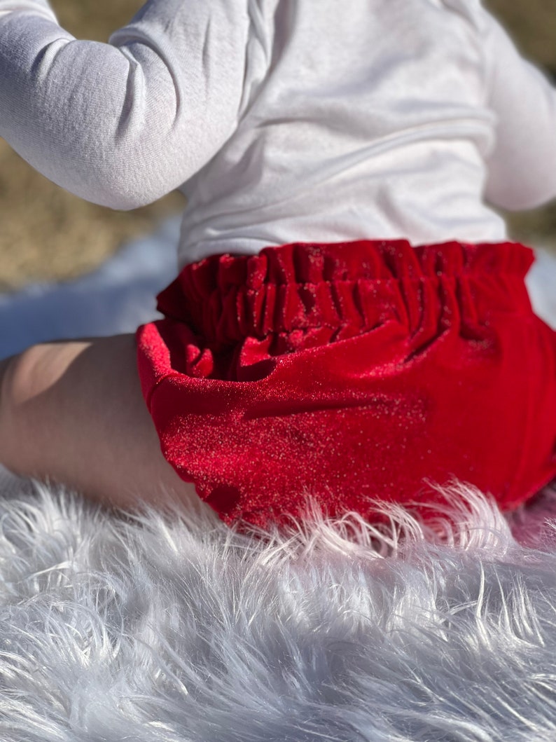 Red velvet bloomers, bummies, diaper cover, high waisted ruffle bummies image 2