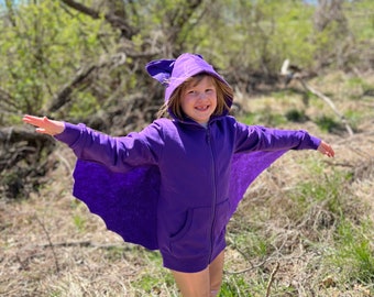 Kids purple Bat hoodie, bat costume, purple  bat, bat gift, bat hoodie