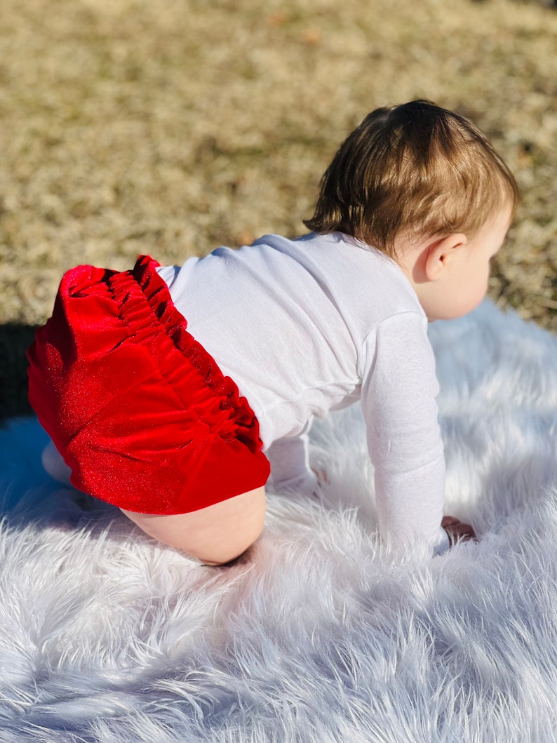 Red velvet bloomers, bummies, diaper cover, high waisted ruffle bummies image 4