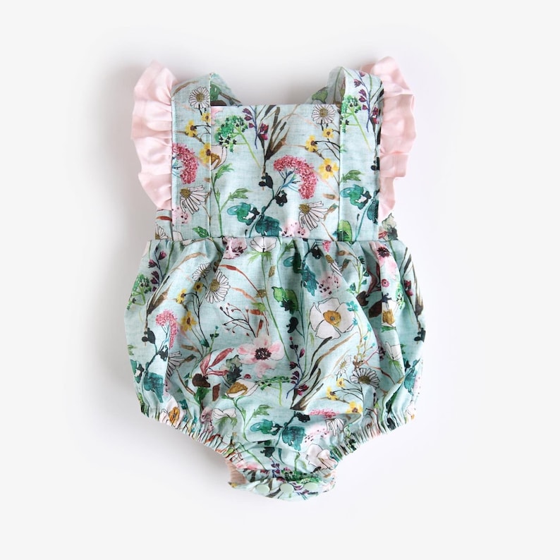 Floral Romper, wildflower romper , ruffle romper, Easter romper , spring romper, summer rompers , floral birthday party image 1